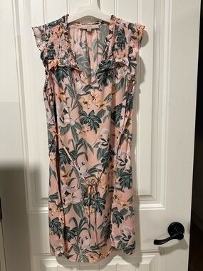 LOFT Pink Floral Tie-Waist Petite Dress
